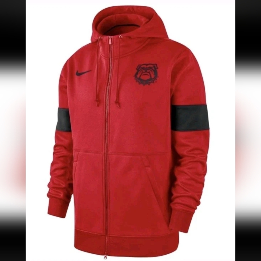 Nike Dri-Fit Georgia Bulldogs Logo UGA Red Black Zip Hoodie Sweatshirt MEDIUM